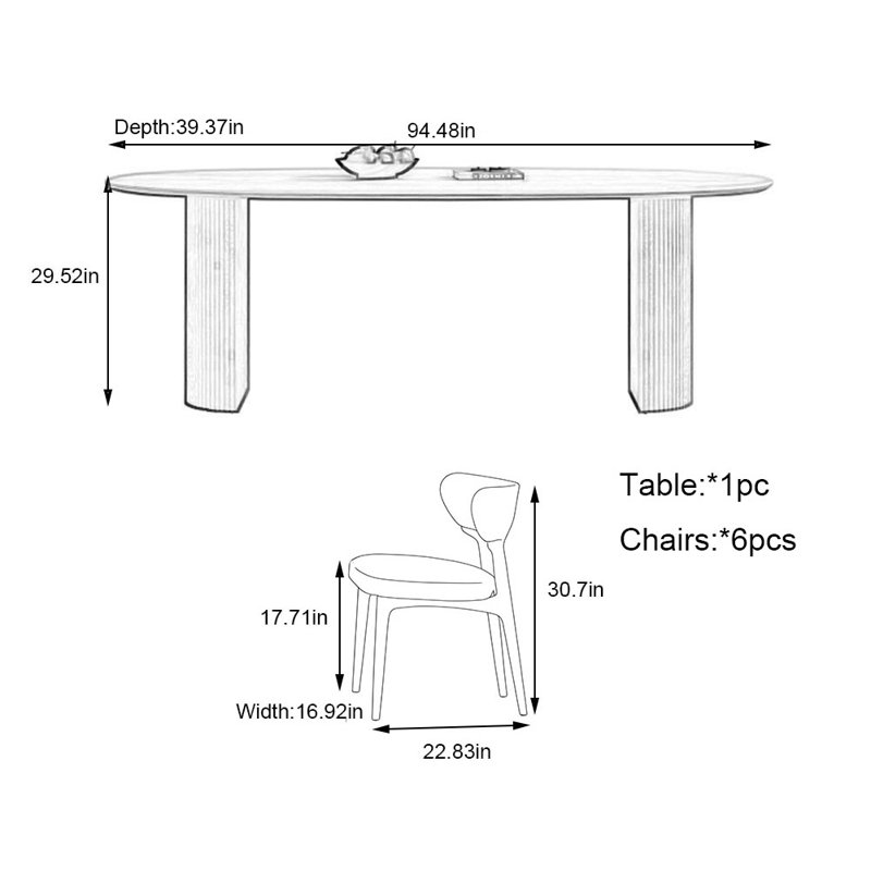 Cave Stone Rock Plate Dining Table And Chair Set 6 - Person Double Pedestal Dining Set, 29.52"H x 94.48"L x 39.37"W