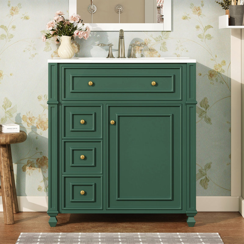 Meuble-lavabo de salle de bain avec lavabo en céramique, 30 po, armoire de rangement avec portes à fermeture en douceur et organisateur de porte