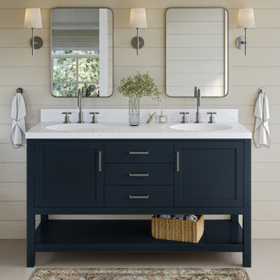 Meuble-lavabo double autoportant 60 po avec plateau en quartz Abby