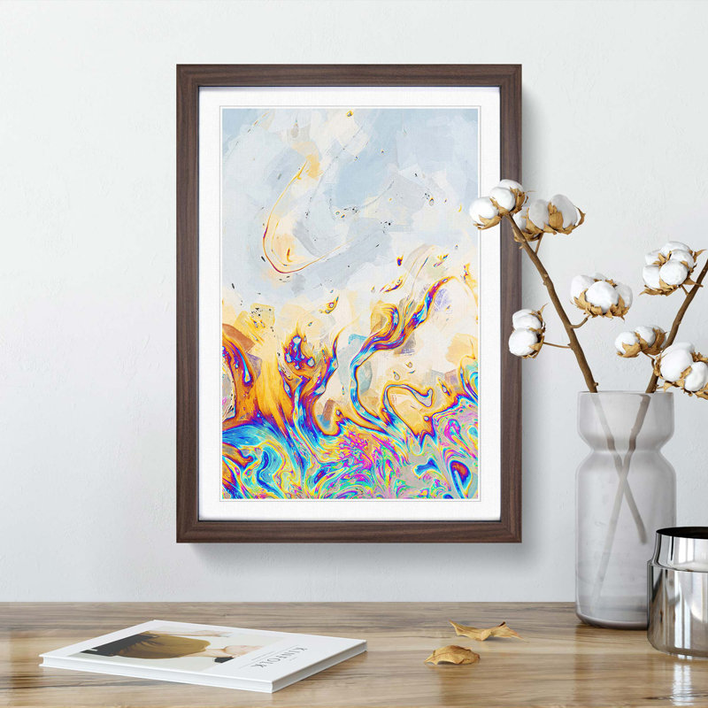 The Neon River in Abstract - Picture Frame Graphic Art Print, 48cm H x 36cm W x 2cm D, Walnut Framed