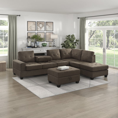 Canapé modulaire réversible 3 pièces 111 po 111 po - Canapé modulaire en microfibre, rangement pour repose-pieds