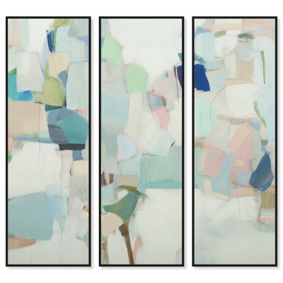«Soft Patchwork I», ensemble de décorations sur toile encadrées par Art Remedy, cadre noir, 16 x 48
