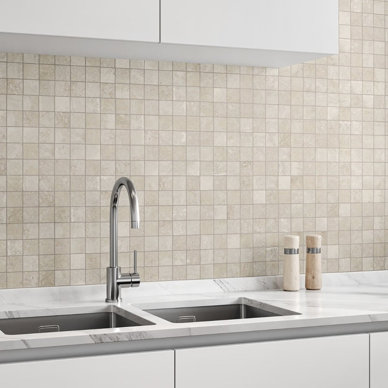 Stoneside 2x2 Porcelain Matte Mosaic Tile, Cream Beige