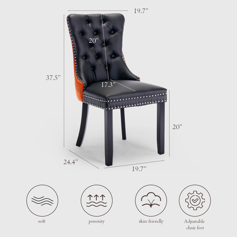 Ensemble de 4 chaises de salle à manger rembourrées en cuir et tissu noir / orange, Noir / Orange, Noir, noir, noir, noir