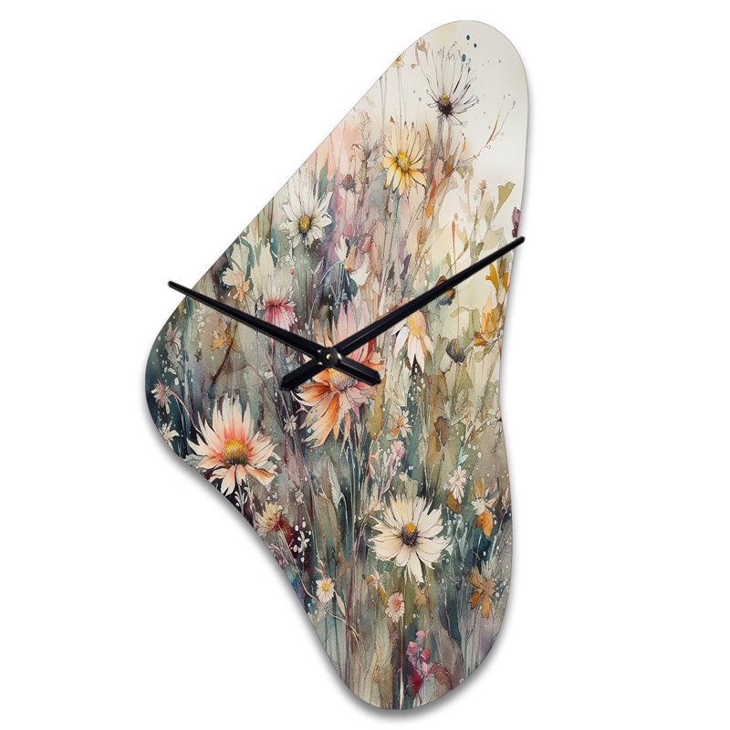 Orange vert marguerite tranquillité - horloge murale en forme de marguerite unique en métal, impression d'horloge asymétrique orange