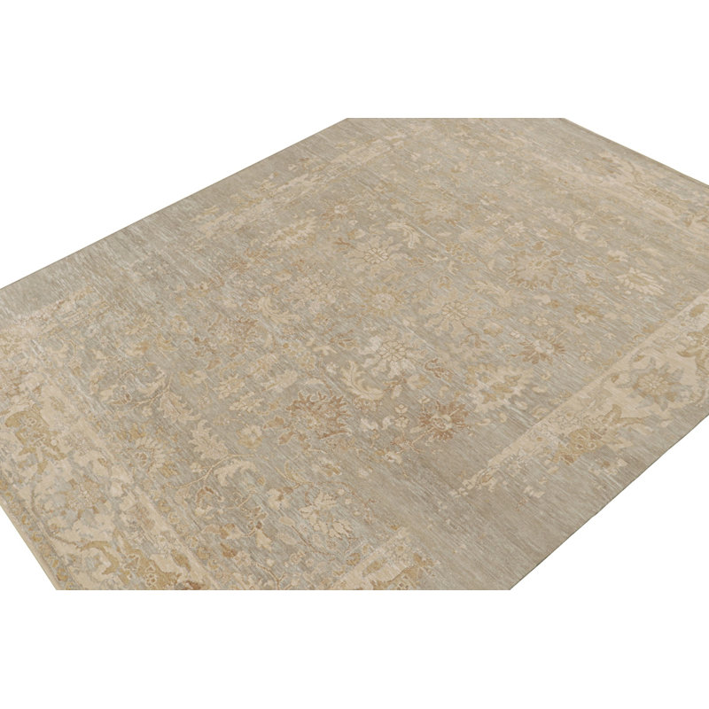 Oushak Handmade Oushak Silk Floral Area Rug, Rectangle 13' x 18'