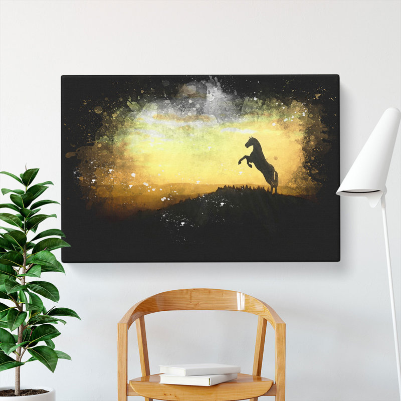 Horse At Sunset Paint Splash - Wrapped Canvas, 35cm H x 50cm W x 3cm D