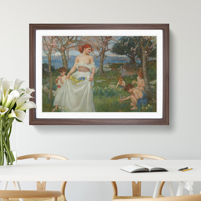 A Song of Springtime by John William Waterhouse - Picture Frame Painting, Walnut Framed, 27cm H x 36cm W x 2cm D