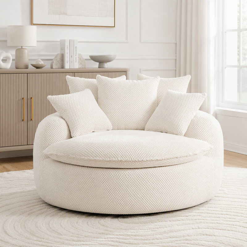 Chaise longue surdimensionnée avec repose-pieds, Tissu beige, 2