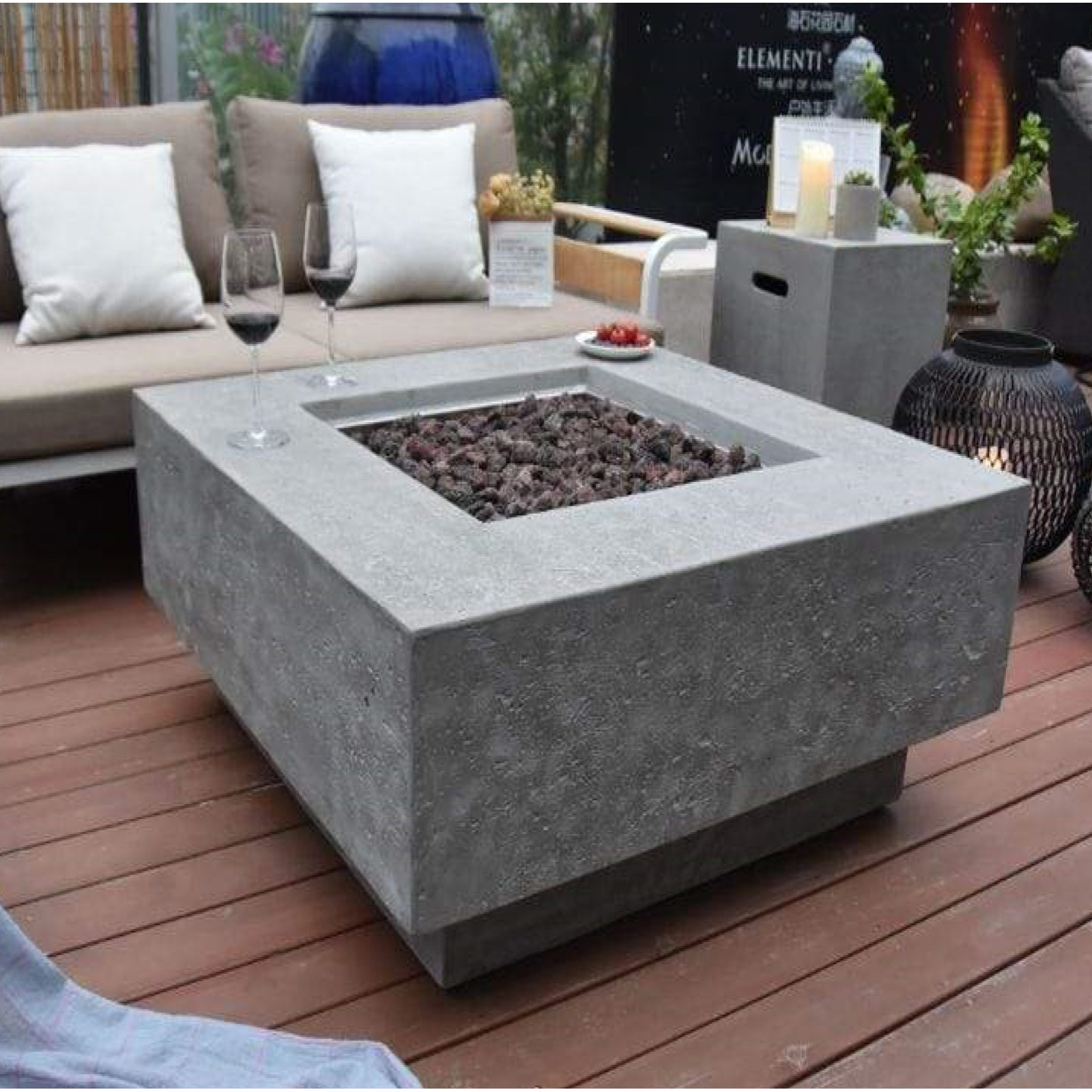 Square Fire Pit Table, Propane, Light Gray