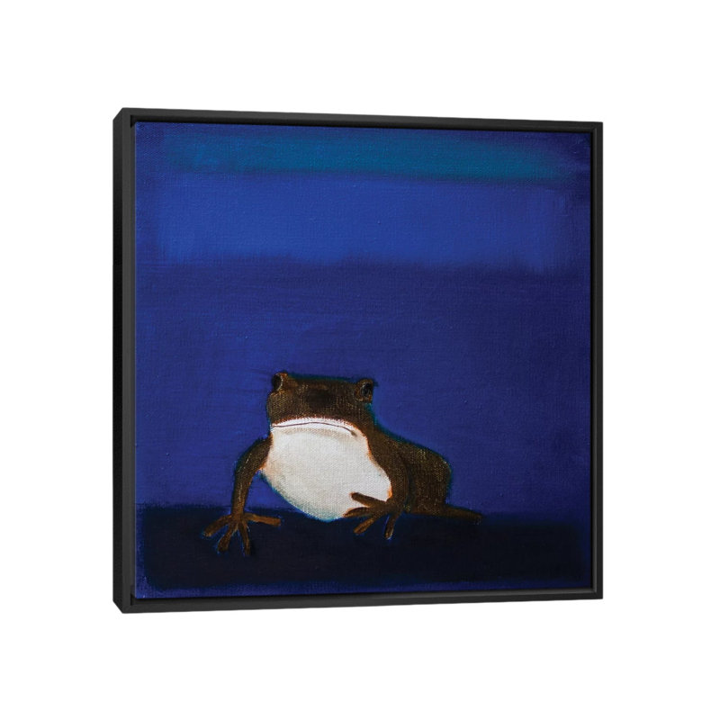 « grenouille », reproduction d’art sur toile tendue, H 18 po x l 18 po x P 1,5 po, Toile avec cadre noir, Pas de tapis