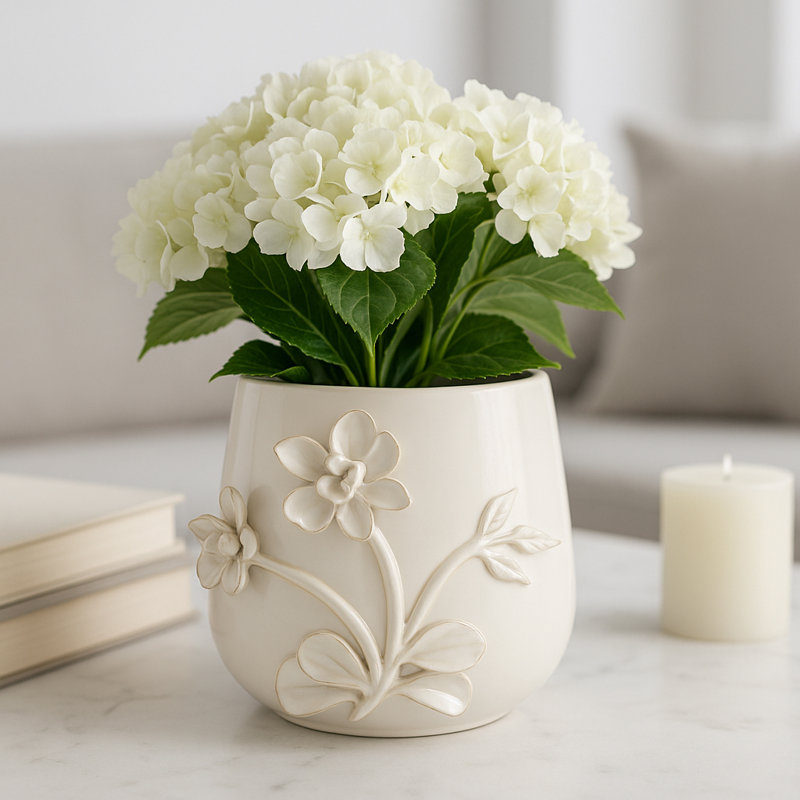 Decorative Ceramic Flower Planter for Patio, Living Room, and Office Decor - Cute Indoor and Outdoor Flower Pots for Home Decor, Ivory