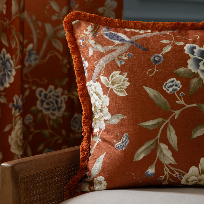 Porcelain Garden Floral Orange Square Cushion Cover