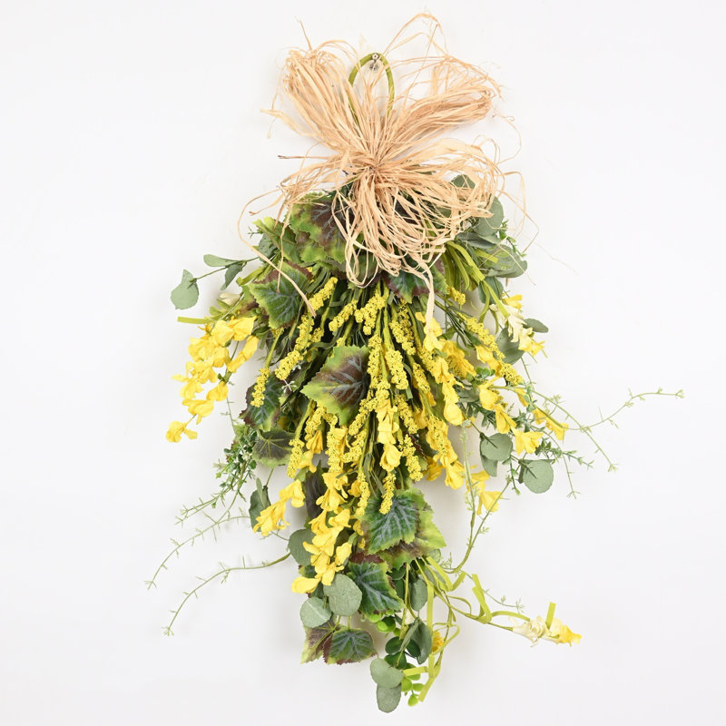 Décoration murale 24 "Artificielle ferme printemps été fleurs sauvages, Jaune/vert