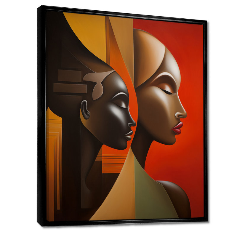 «Retro Minimal Double Ebony Profile III - Masque africain», reproduction d'art, H 20 po x l 12 po x P 1 po