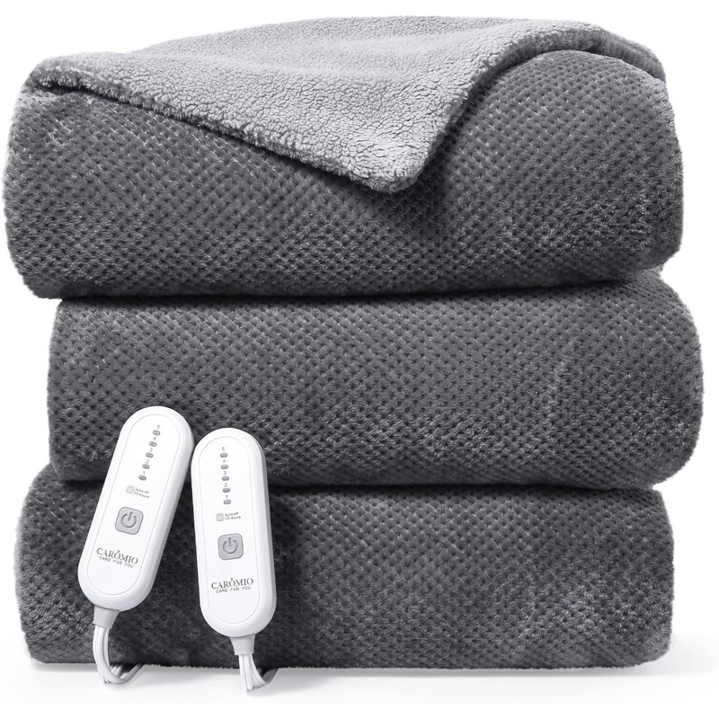 Jeté pour lit chauffant électrique très grand avec double contrôle, couvertures chauffantes en flanelle Sherpa, jets chauffants doux pour canapé avec 5 réglages de chaleur et 10 heures d'arrêt automatique, gris, 100 po x 90 po