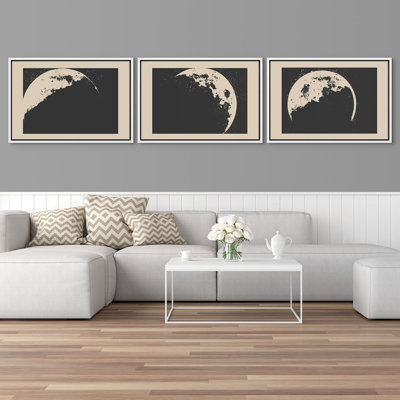Moon " Monochromatic Phases Of The Moon - Black And Beige Lunar " 3 - Pieces