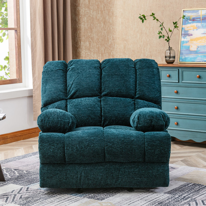 Batholo 42.9" Wide Modern Manual Glider Upholstered Recliner, Teal Polyester