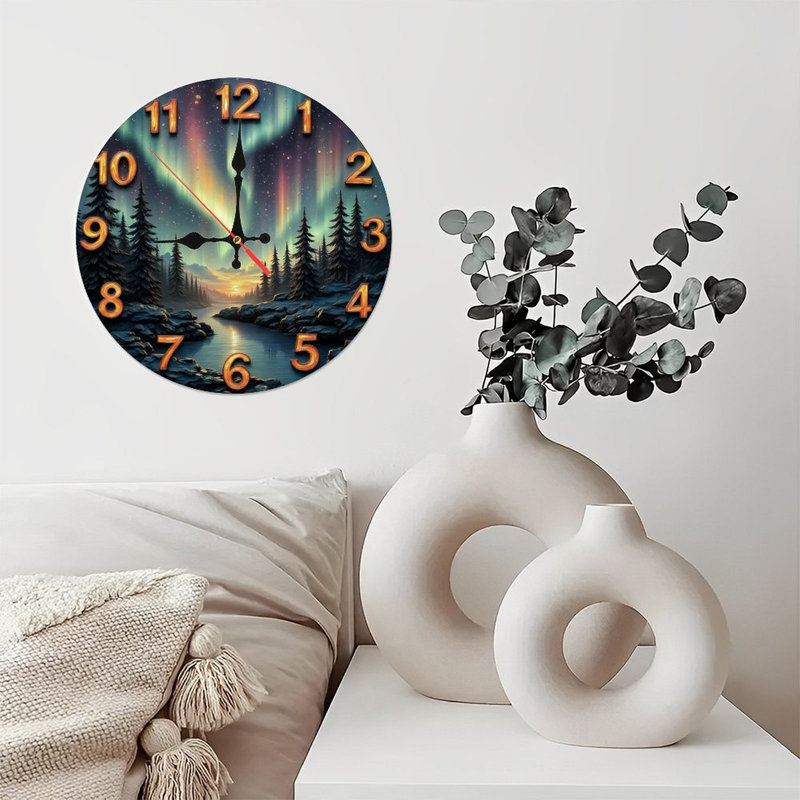 Horloge chiffres Northern Lights Forest