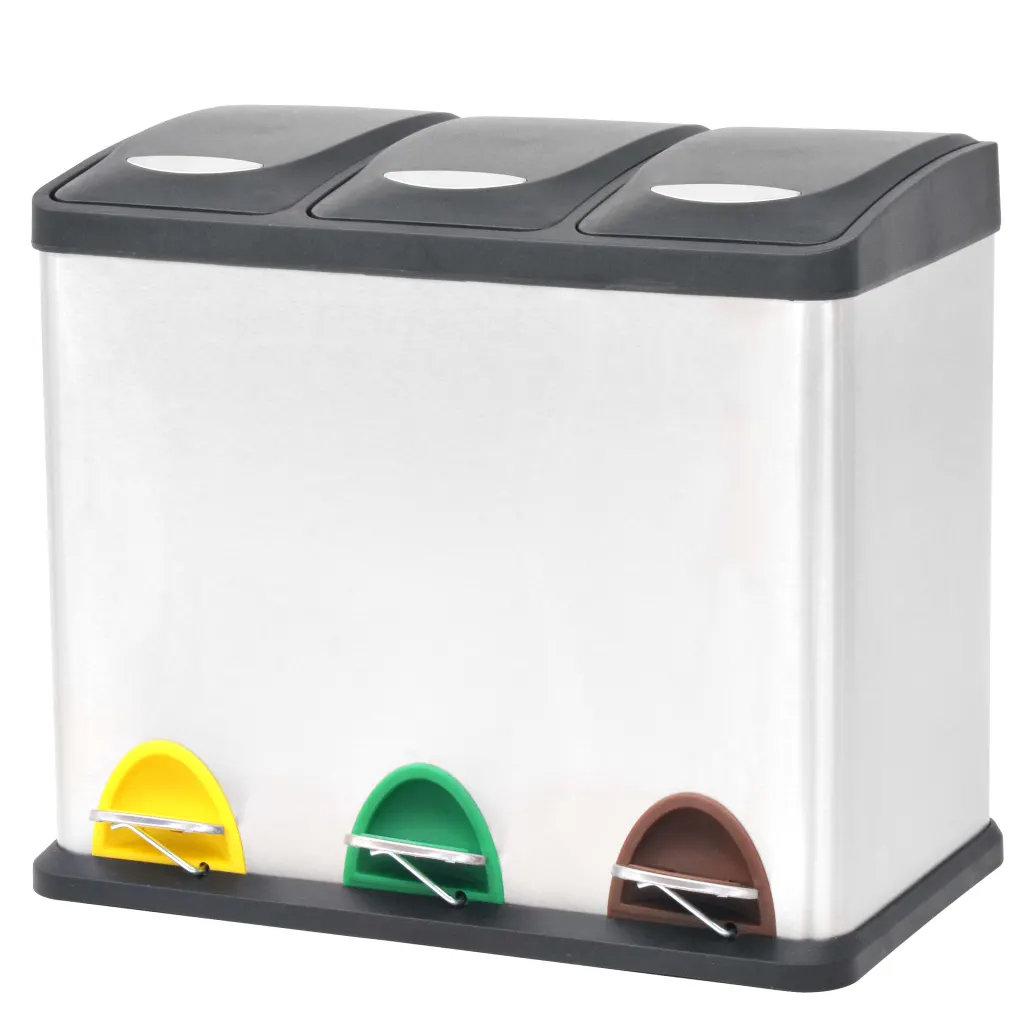 Stainless Steel Step On Multi-Compartments Rubbish & Recycling Bin