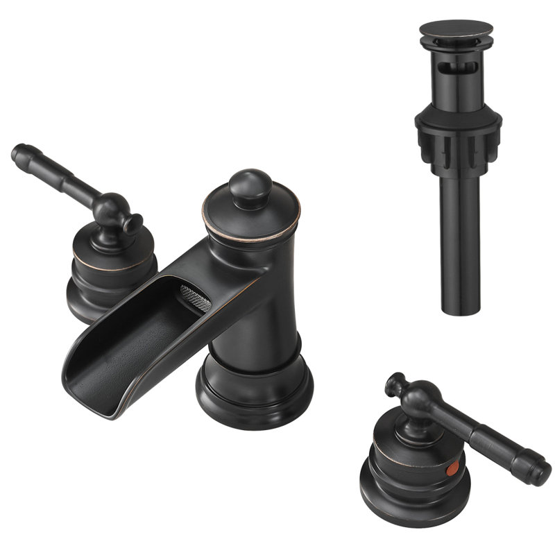Bathroom Faucets For Sink 3 Hole ORB 8 Inch Widespread Bathroom Sink Faucet With Pop Up Drain Double Lever Handle Faucet Bathroom Vanity Faucet Basin Mixer Tap Faucet With Hose