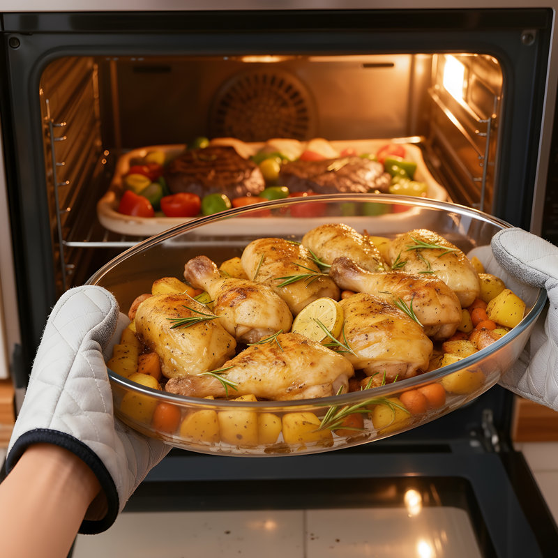Chafing dish ovale en verre de 3 pintes avec couvercle en acier inoxydable et cadre doré, chauffe-plat pour buffets, réceptions et traiteurs.