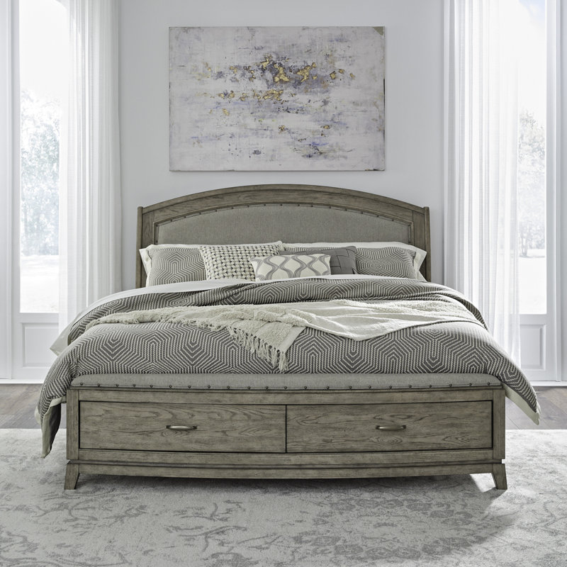 Drelan Upholstered Storage Bed, Dresser & Mirror, Night Stand, Light Brown,  4 Pieces: Bed; Mirror; Dresser; Nightstand