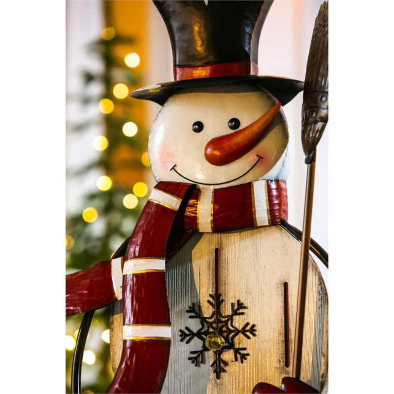 Statue bonhomme de neige en métal et bois