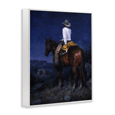 Horse & Cowboy at Night Framed Giclee Art, design by Jack Sorenson