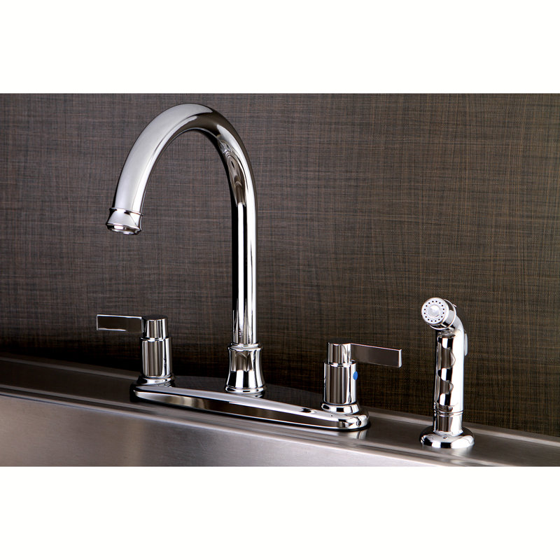 Kingston Brass NuvoFusion Two-Handle 4-Hole 8" Centerset Kitchen Faucet with Side Sprayer, Polished Chrome