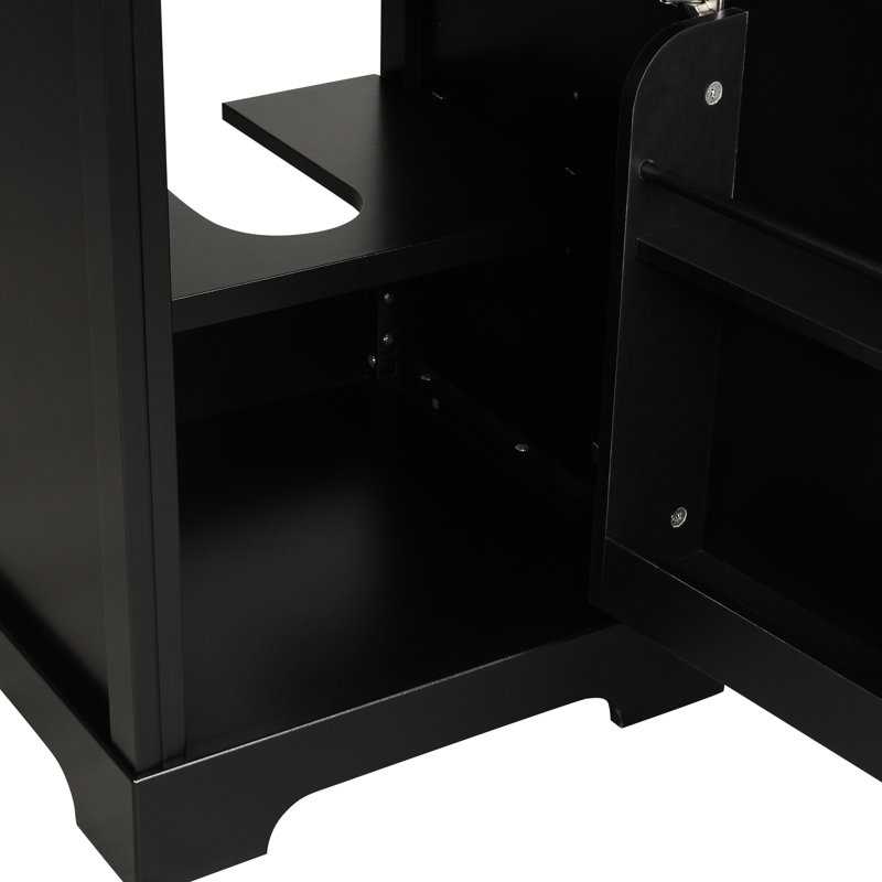 Meuble-lavabo noir de 50 cm avec lavabo, fini peint, tablette de rangement et poignée ronde. Porte d'armoire de 50 cm avec tablette réglable.