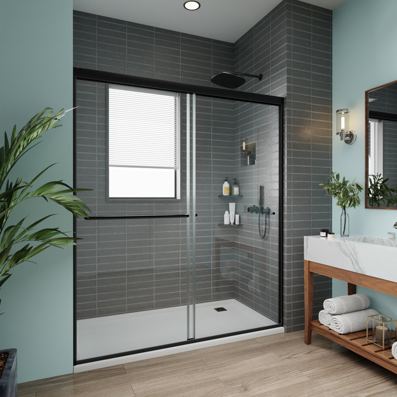 56" -60" W x 70" H Double Sliding Frameless Shower Door with Clear Glass, Matte Black