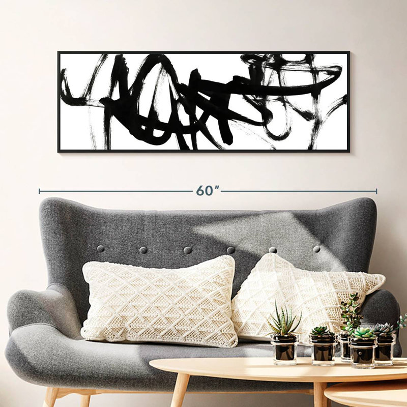 Blanc à noir Willmar V, 46 po x 16 po, Cadre flottant noir