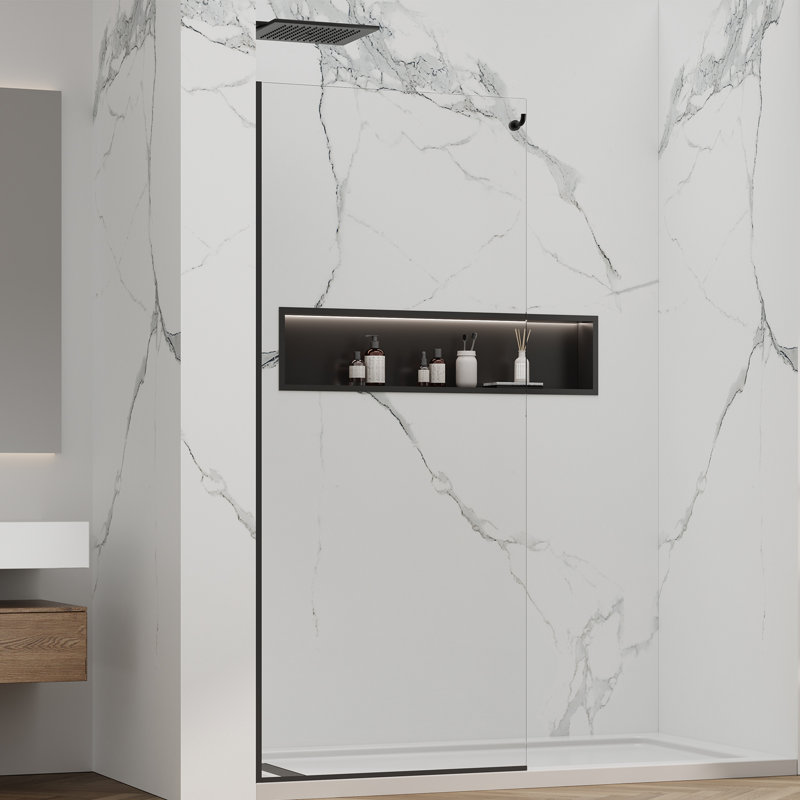 Fixed Glass Shower Door 32" W x 76" H, Frameless Shower Glass Panel with 3/8"(10mm) SGCC Clear Tempered Glass,Bathroom Shower Glass Screen with Coat Hook,Easy to Clean