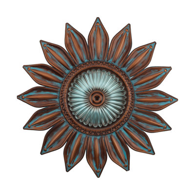 Décoration murale d'extérieur en métal 30 pouces avec finition multicolore résistante aux intempéries pour l'intérieur et l'extérieur - Bronze floral