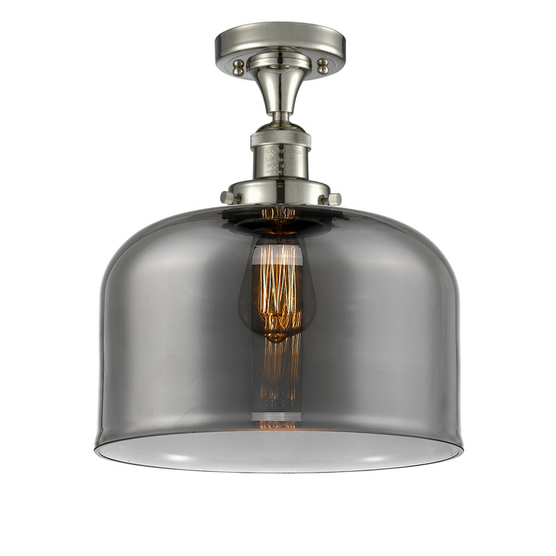 Plafonnier semi-encastré 1 lumière Bell, Nickel poli, Ampoule non incluse, Plaqué couleur fumée