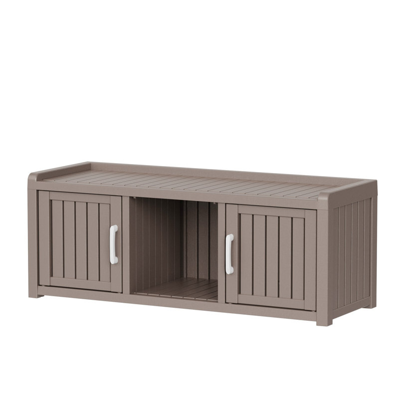 46.86"W Resin Shoe Storage Cabinet With 2 Doors And Adjustable Shelves(Light Brown/Gray), Light Brown (Gray)