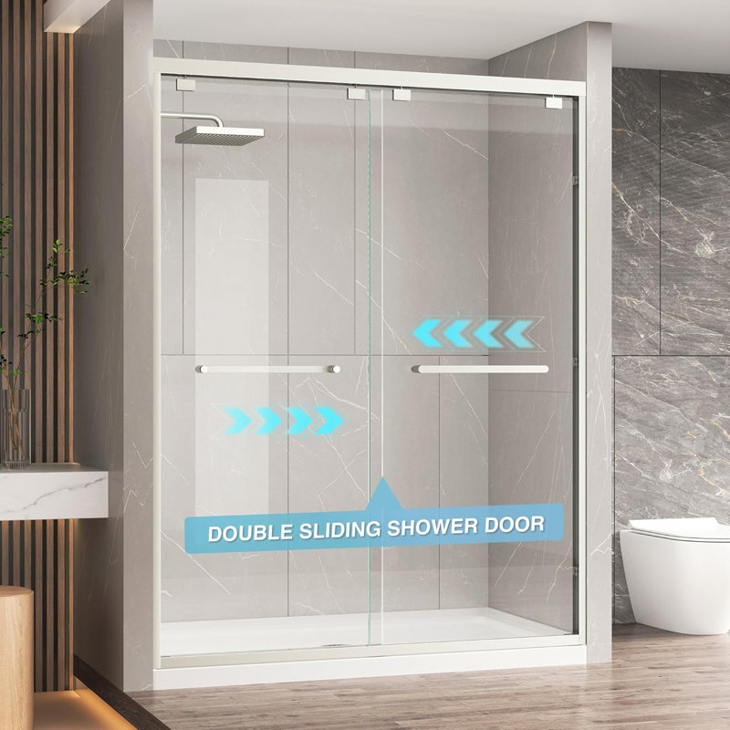 49"-54" W x 76" H Double Sliding Framed Shower Door in Brushed Nickel with 1/4" Clear Tempered Glass, Brushed Nickel