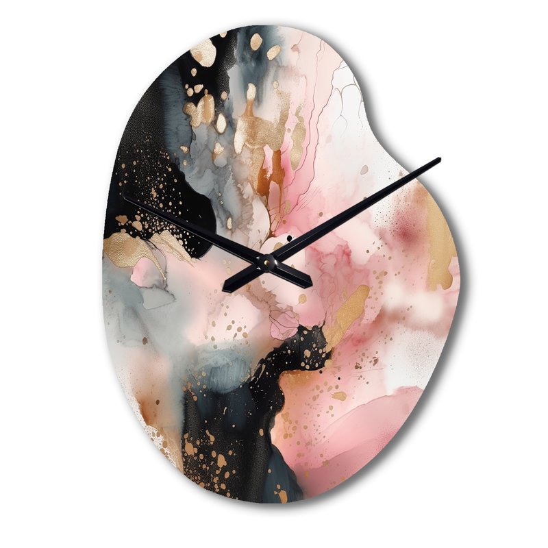 Pink Gold Marble Texture II - Marble Asymmetrical Metal Wall Clocks, Pink Unique Shape Wall Clock Print, Small