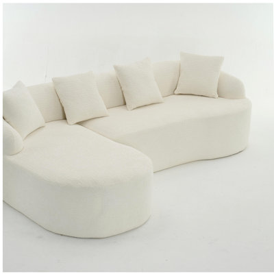 Canapé modulaire en forme de L Boneless avec méridienne incurvée, canapé modulaire en chenille blanche, mousse à haute densité 30D, canapé-lit modulaire minimaliste pour le salon, la chambre et le salon.