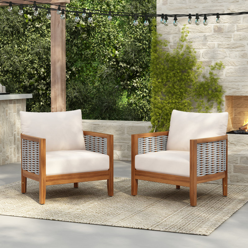 Premium Acacia Wood Patio Lounge Chairs, Rustic Rope Design For Garden