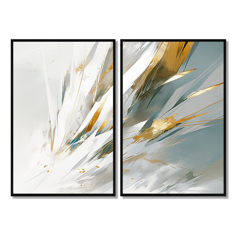 Échos de mosaïque dorée et crème - art mural moderne orange 2 panneaux, H 36 po x l 48 po, Impression encadrée flottante