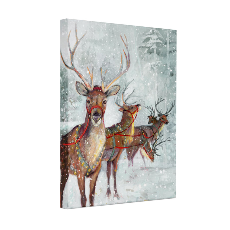 Ensemble de 3 reproductions d'art sur toile, renne de Noël dans la forêt en hiver avec neige, H 30 po x l 20 po