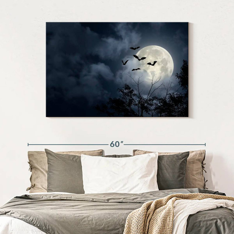 Brampt Flying Bats And Full Moon, 32" H x 48" W