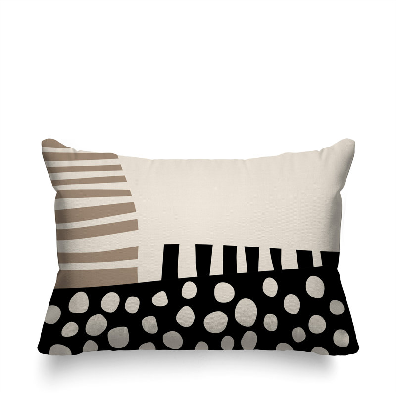 Oreiller rectangulaire réversible intérieur / extérieur Nea, H 18 po x l 25 po, Beige / noir / blanc cassé