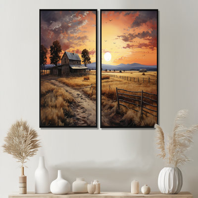 Paysage de grange au crépuscule IV - Architecture, art mural de grange