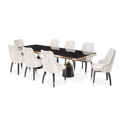 Carmela 9-Piece Dining Room Set - Glossy Charcoal