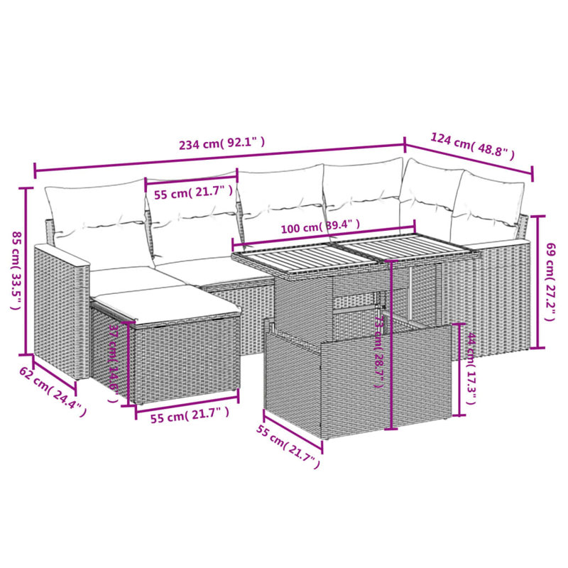 Ensemble de canapé de jardin Vidaxl gris