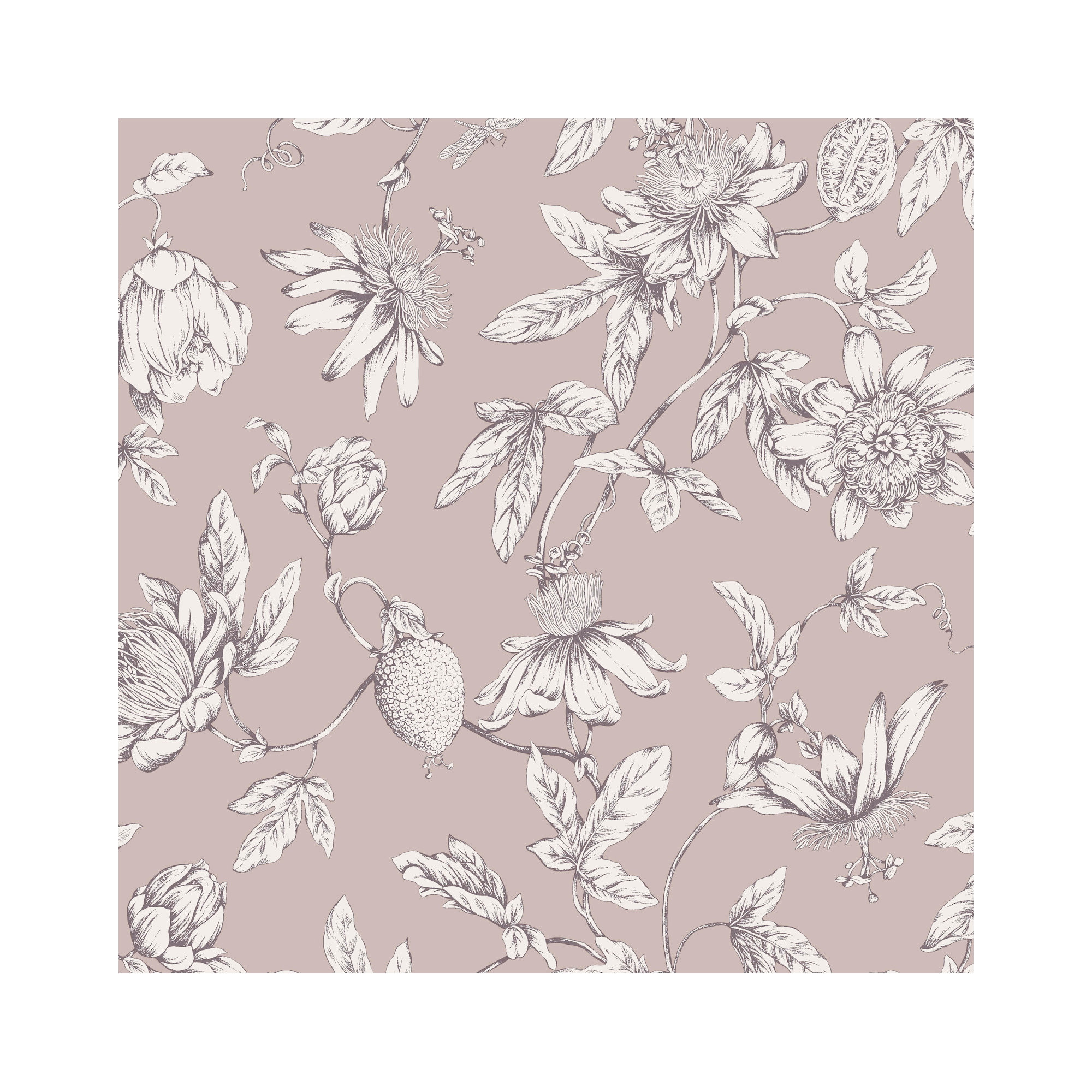 Passion Flower Toile Floral Wallpaper, Orchid
