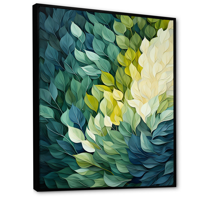 «Leaves Green River Collage», reproduction d'art sur toile encadrée, Cadre flottant noir, H 32 po x l 16 po x P 1 po
